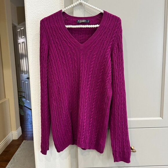 Brooks Brothers Italian Cashmere Cable Knit V Neck Sweater L Lg Scotland - Picture 1 of 5